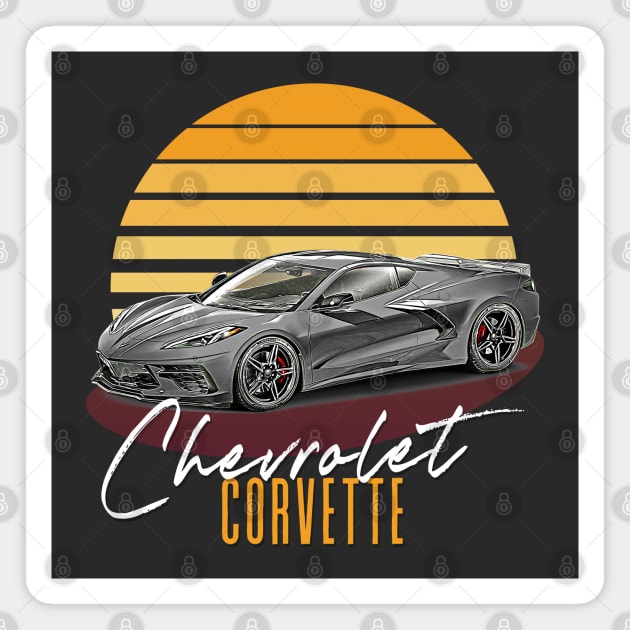 Retro Chevrolet Corvette Sunset Aesthetic Design Magnet by DankFutura